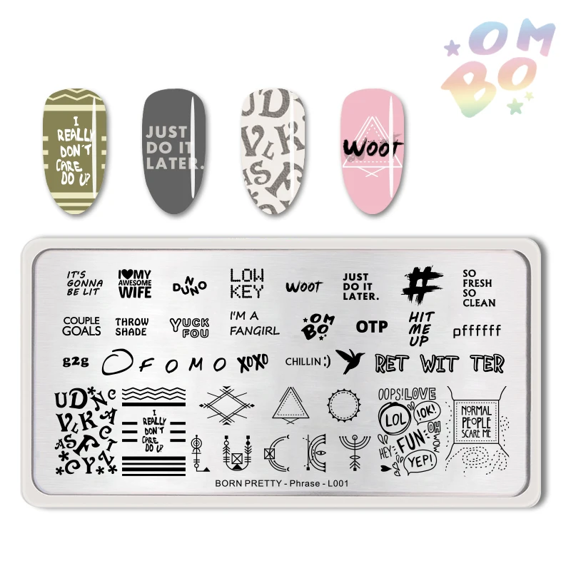 

BORN PRETTY 1 PC Nail Stamping Plates Phrase Rectangle Nail Art Stamp Image Decoration Template Stencil Nail Tool For Stamping