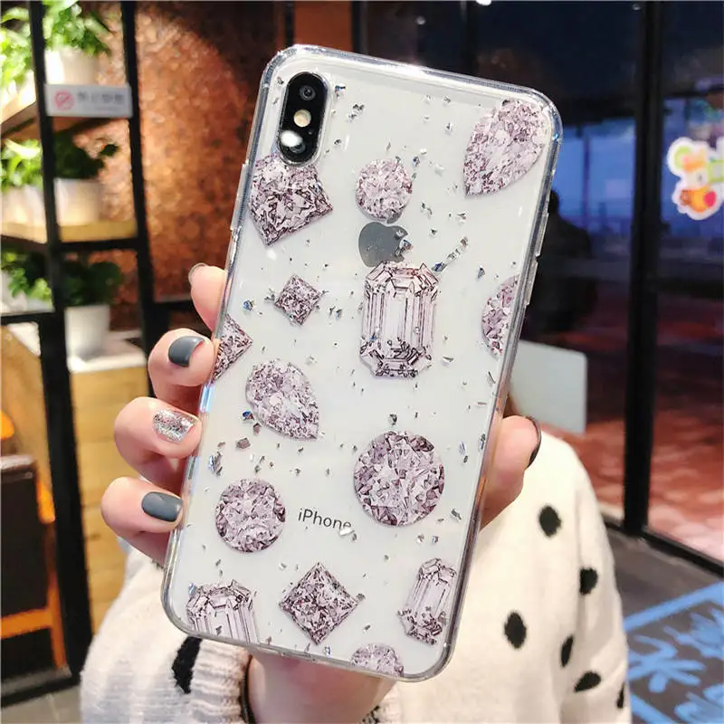 Silver Foil Diamond Epoxy For Iphone 66S 78 78Plus X/Xs Xr Xsmax Glitter Soft Shell Drop Protection Case |