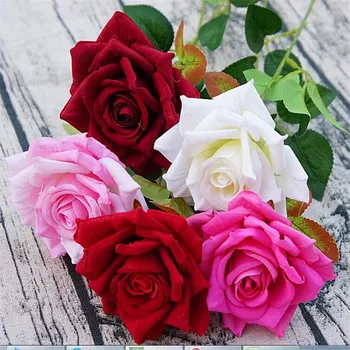 

10pcs Artificial Velvet Roses Flower 48cm Long Rose Flowers for Wedding Home Party Decorative Flower