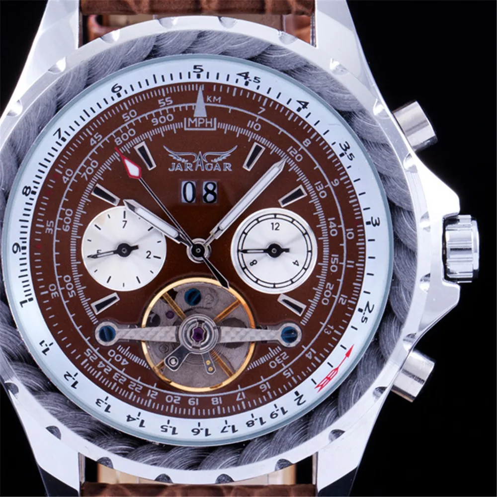 Best GIft JARAGAR Watch Tachymeter Tourbillon Automatic Date Dial Reloj