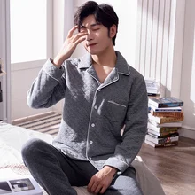 Зимняя теплая длинная хлопковая стеганая Мужская пижама стеганая куртка пижамный комплект Повседневная Пижама 3XL стеганая