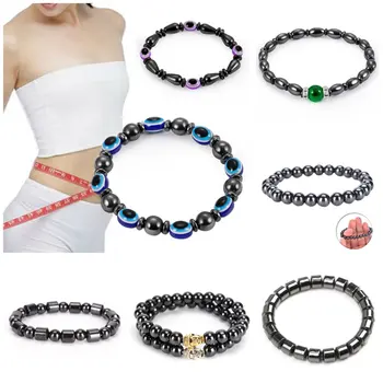 

Biomagnetism Nature Magnetic Therapy Black Stone Blue Cat Eye Beaded Bracelet Handmade Health Care Weight Loss Bracelet