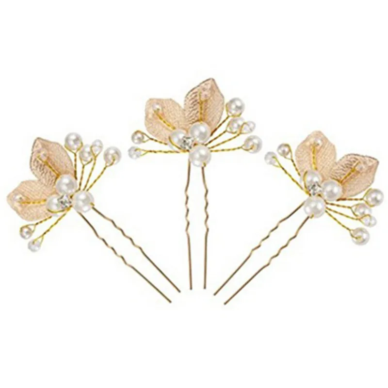 

1pcs Handmade Wedding Hair Pins Vintage Bridal Accessories Pearl Gold Leaf Crystal Hairpin Clips Comb