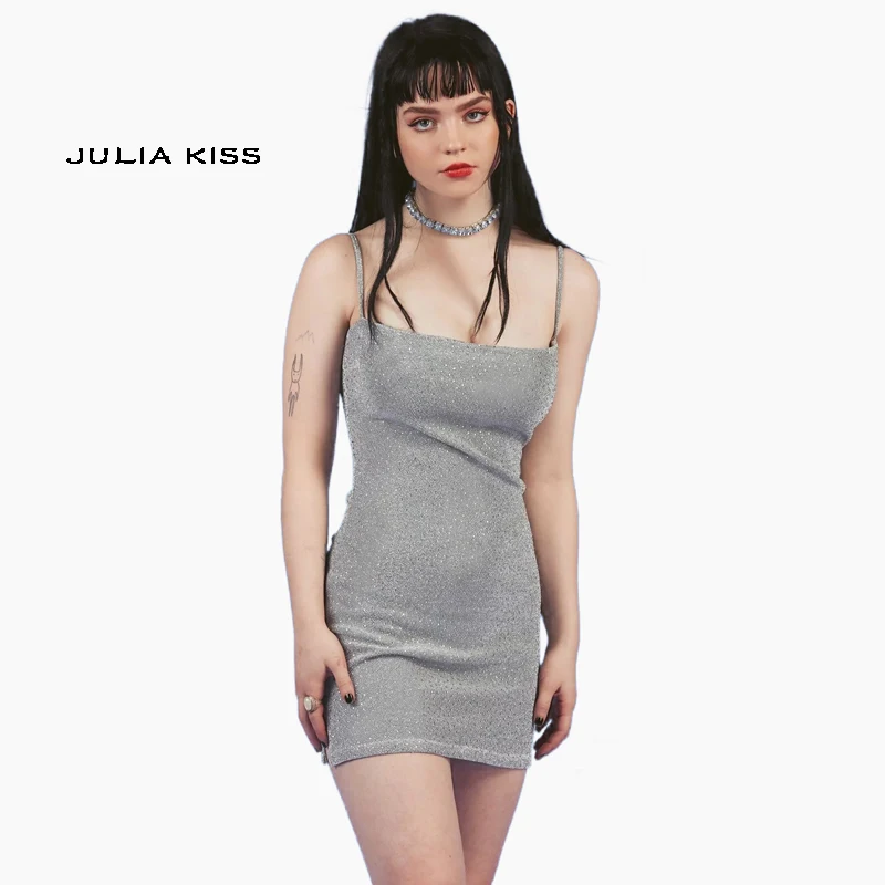 

Women Glitter Mini Cami Dress Square Neck Bodycon Mini Dress with Adjustable Straps