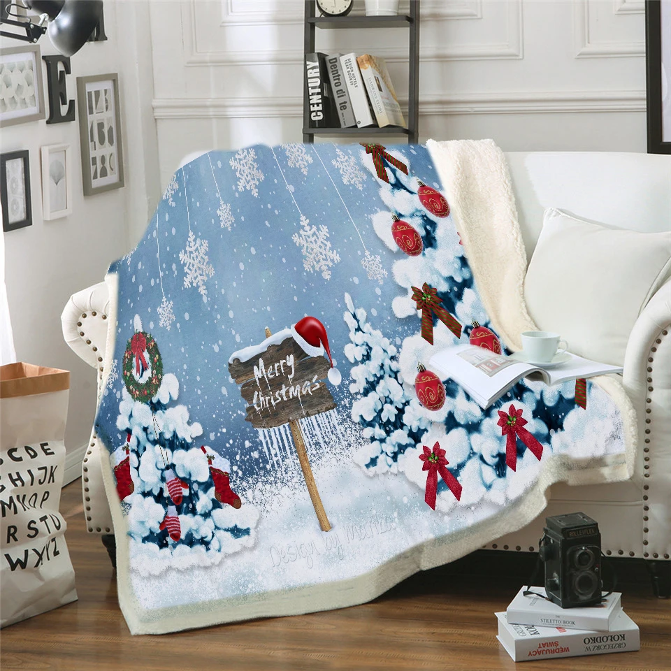 

Custom DIY Print Christmas Bell Printed Warm Blankets Home Decoration Sofa Beds Plaid Blanket Plush Fleece Throw Blanket