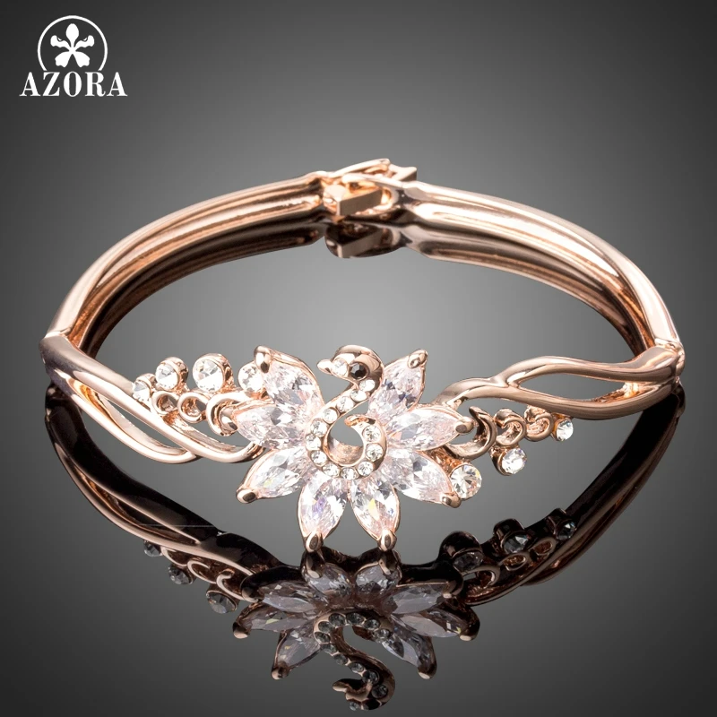 

AZORA Rose Gold Color Preminum Cubic Zirconia Swan Bird Wristband Bracelet Bangle TB0085
