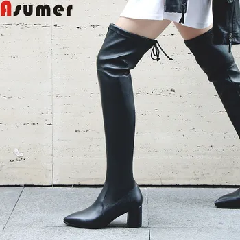 

ASUMER 2020 fashion over the knee boots pointed toe zip ladies shoes square high heels shoes elegant women autumn winter boots