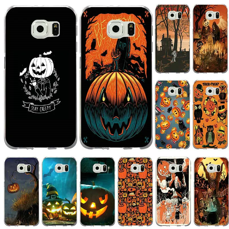 

For Samsung Galaxy Note 3 4 5 8 S3 S4 S5 Mini S6 S7 S8 S9 Edge Plus On5 On7 Shell Soft TPU Phone Case Happy Halloween Pumpkins