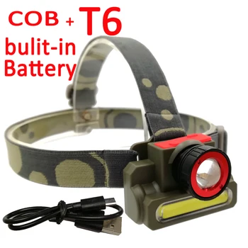 

XML T6 +COB LED Headlamp 2 LED Rechargeable Headlight Built-in Battery Head Light 3 Modes Zoomable Flashlight Torch Lamp