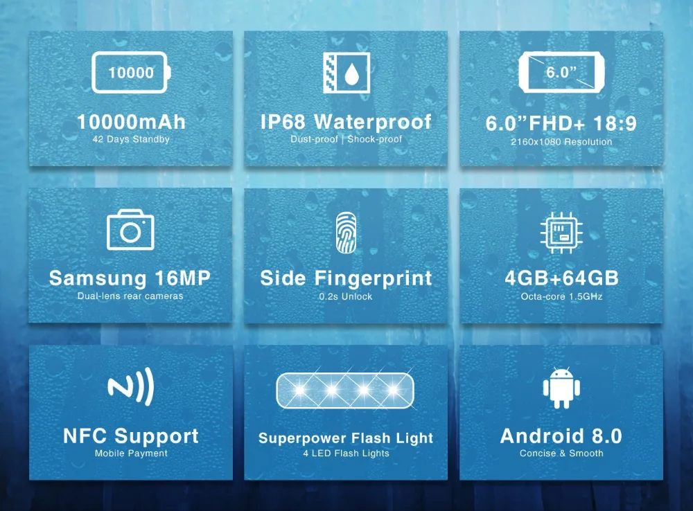 OUKITEL WP2 IP68 водонепроницаемый пылезащитный ударопрочный 10000 мАч мобильный телефон 4 Гб 64 Гб MT6750T Восьмиядерный 6," 18:9 смартфон с отпечатком пальца