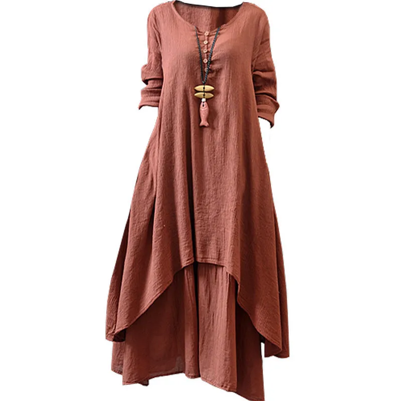 Vintage Women Double Layers Long Spring Fall Loose Maternity Tops Maxi Tunic Dress Spot Foreign Trade Spring And Autumn