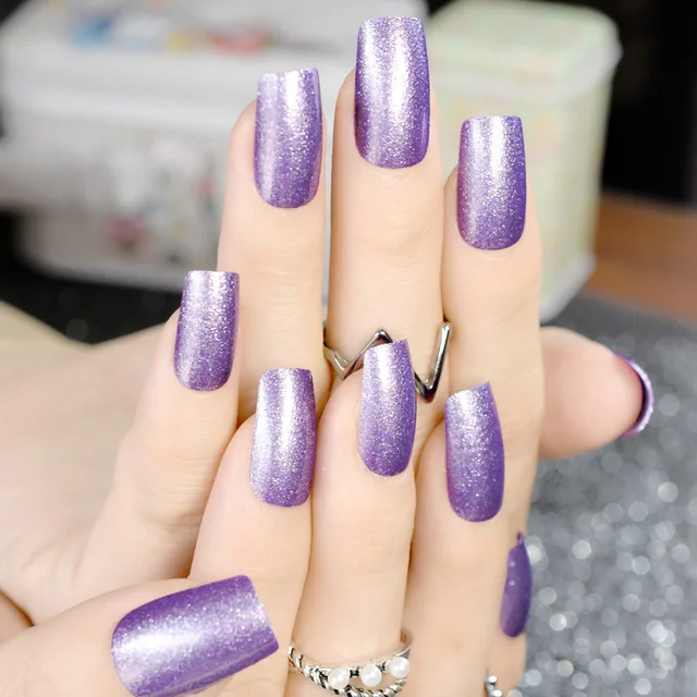 Fashion Flat Fake Nails Glitter Purple Acrylic False Diy Nail Fashion Flat Fake Nails Glitter Purple Acrylic False Diy Nail Art Tips Full Cover Manicure