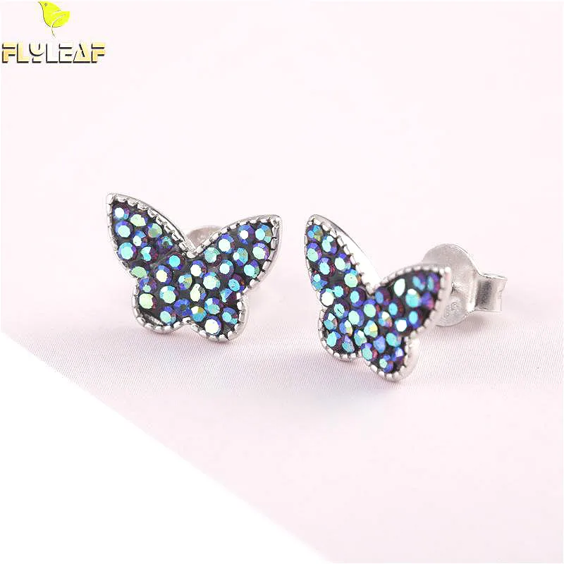 

Flyleaf 925 Sterling Silver Stud Earrings For Women Light Luxury Color Butterfly Earings Fashion Jewelry Party High Quality