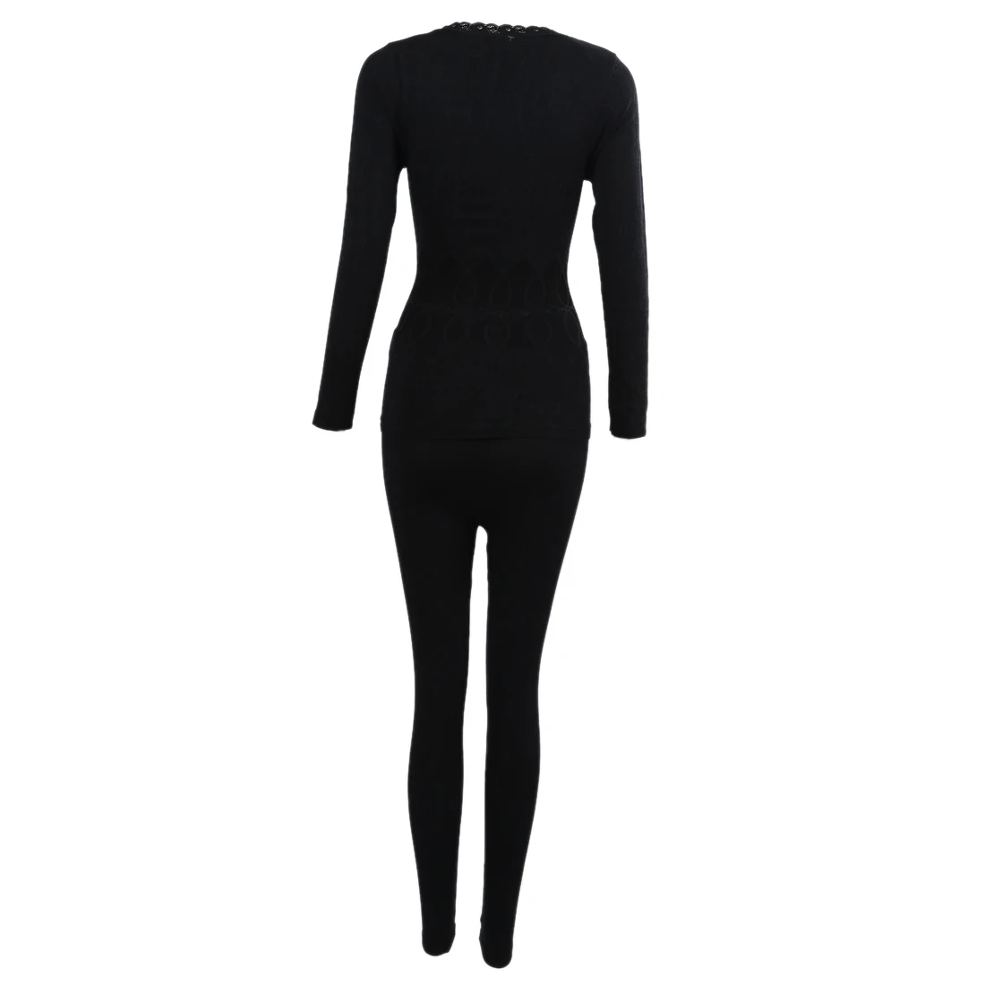 Женский Теплый комплект с круглым вырезом, зимние топы и штаны, длинные кальсоны, пижамные комплекты черного цвета