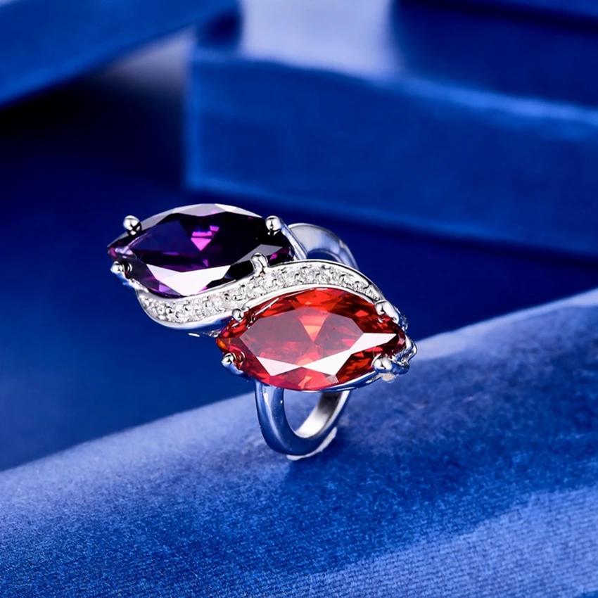 ZHE FAN White Purple Red AAA Cubic Zircon Stone Big Luxury Rings For Women Jewelry Micro Pave Party Gift Statement Ring