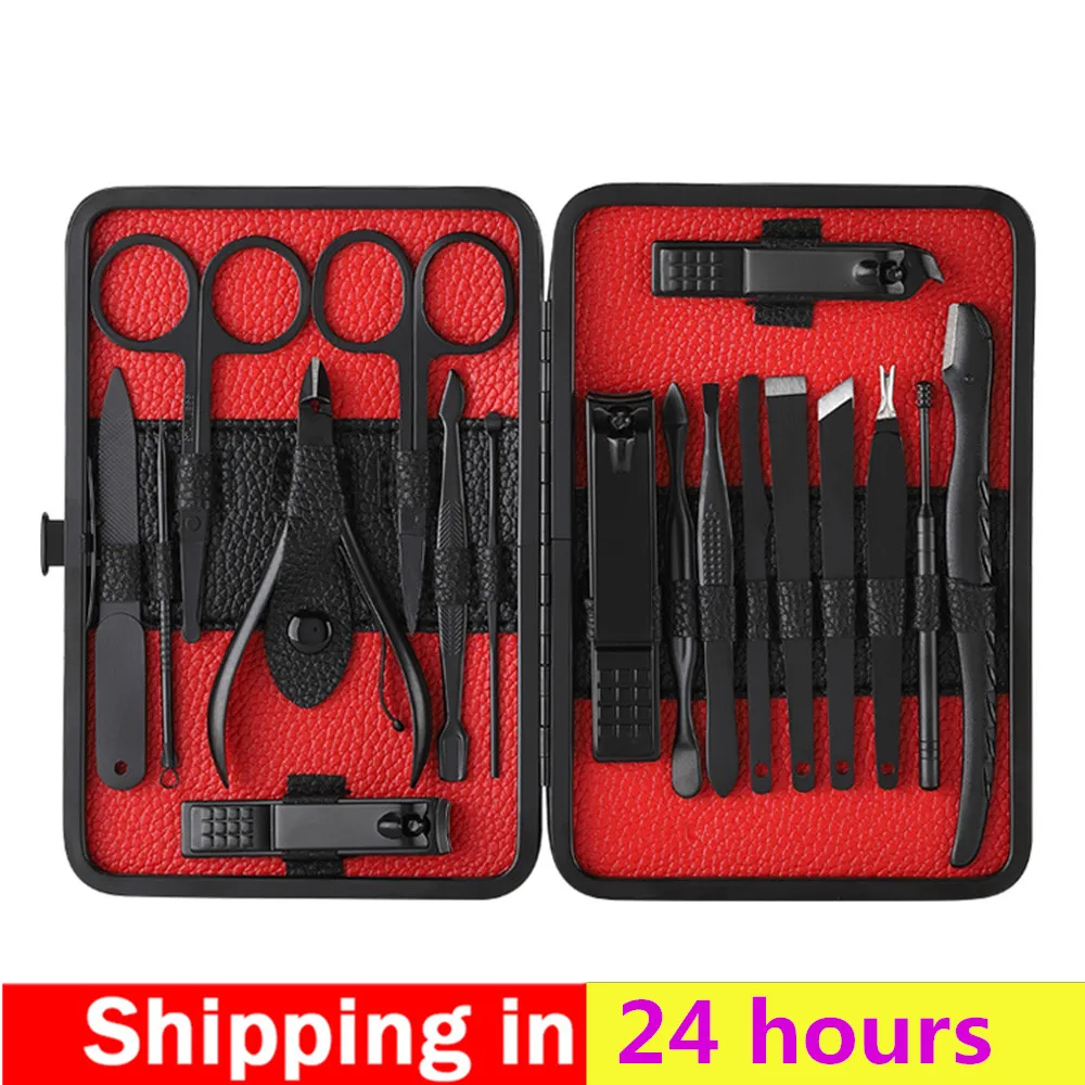

18pcs Pro Manicure Set for Nail Care W/ File Trimmer Eyebrow Shaving Nose Hair Trimming Tool Tweezer Pedicure Manicure Tools Kit