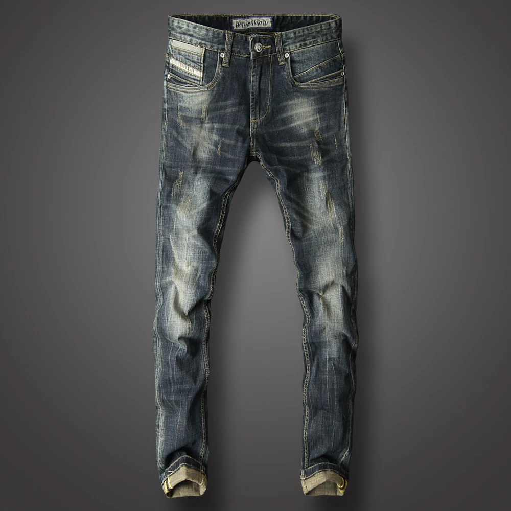 

Fashion Streetwear Men Jeans Dark Color Slim Fit Vintage Ripped Jeans For Men Hip Hop Pants hombre Cotton Classical Jeans homme