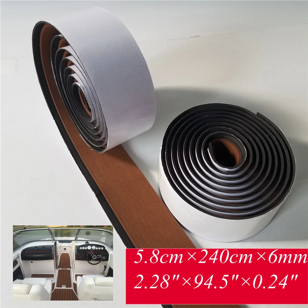 

EVA Boat Flooring Teak Decking Marine Border Carpet Adhesive Tape Dark Brown In Black 5.8cmx240cm/2.28"x94.5" Accessories