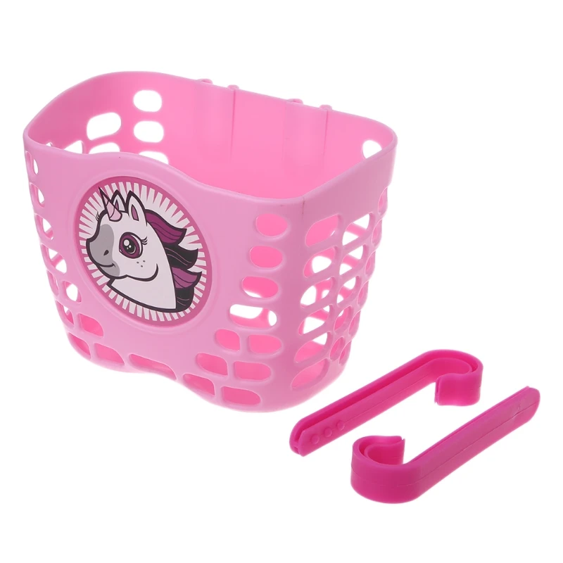 Clearance Bicycle Scooter Basket Children Bike Plastic Cartoon Front Handlebar Carrier Bag blue pink 4