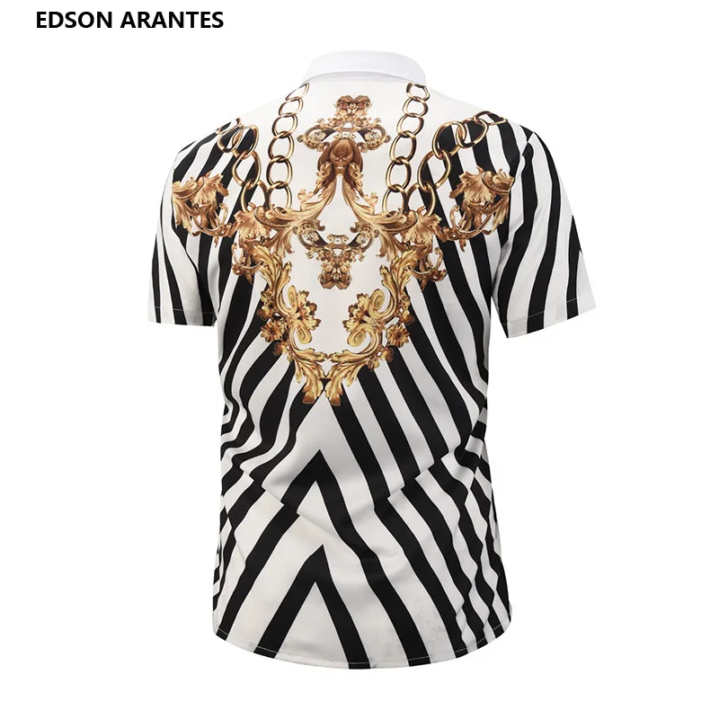 Винтажная полосатая рубашка в стиле барокко, Мужская Готическая 3D Роскошная рубашка с принтом в виде золотой цепочки, летняя уличная хип-хоп Повседневная гавайская рубашка на пуговицах