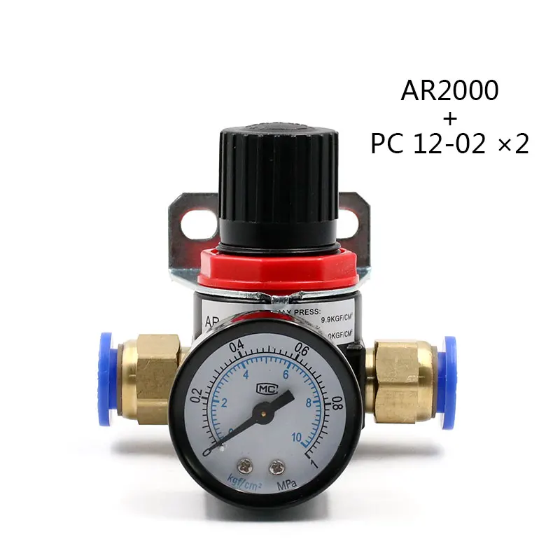AR2000 G1/4 ''пневматический Мини Воздушный давление сброса контроля компрессора регулятор обработки единиц клапан с манометром установки - Цвет: AR2000 12mm Fitting