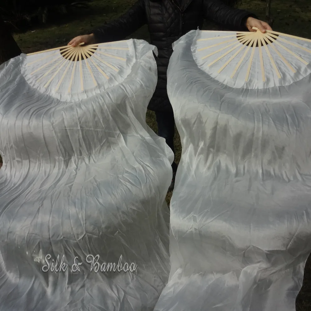 

plain white, 1 set(1pc right+1 pc left) 1.5m*0.9m(59"*35") hand painted belly dance silk fan veil, real flowy silk