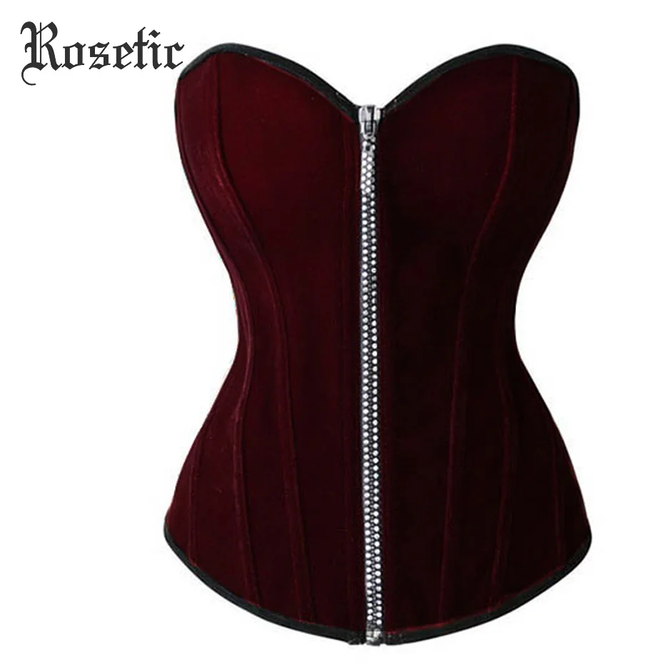Rosetic Bustier Corsets Women Lace-Up Gothic Corset Vintage Sexy Tops Retro Zipper Purple Tight Goth Corselets Underbust Corsets