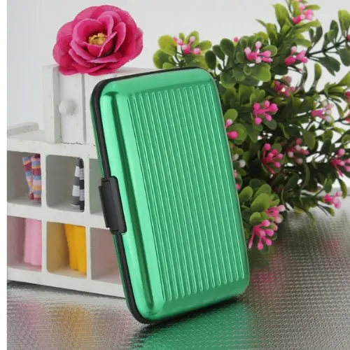 Wholesale 5pcs ( Business Id Credit Card Holder Wallet Aluminum Metal Case Box Light greenin