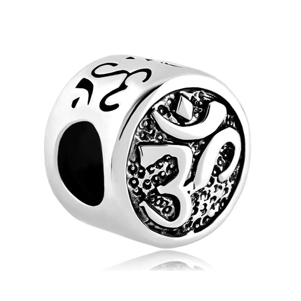 Античное серебро тон спорт Шарм Ом Аум духовного символ йоги бисера Fit Pandora