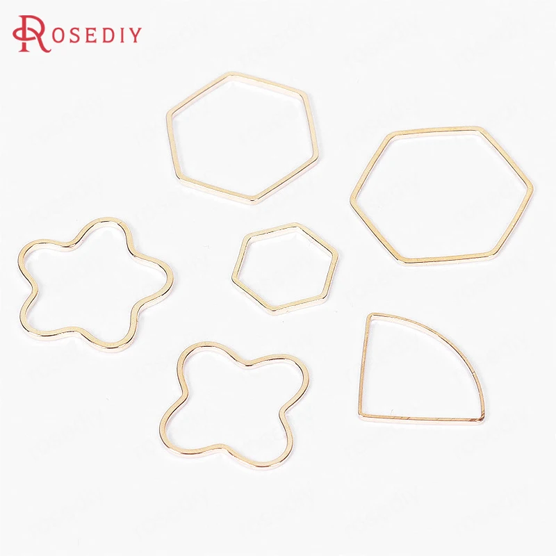 30PCS Gold Color Plated Brass Flower Hexagon Sector Shape Closed Rings Connect Rings Diy Jewelry Findings Earrings Accessories