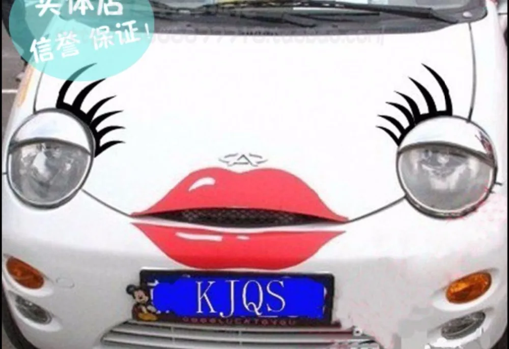 

High quality car styling Front paste personalized funny sexy lips car stickers with eyelashes