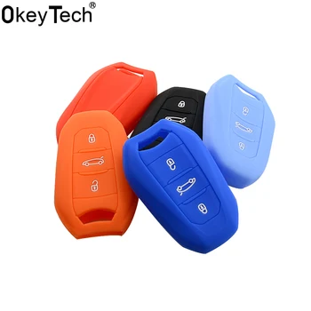 

OkeyTech 5 color new styling Silicone Car Key Case Cover holder 3 buttons For Peugeot 508 301 For Citroen C5 C6 Free Shipping
