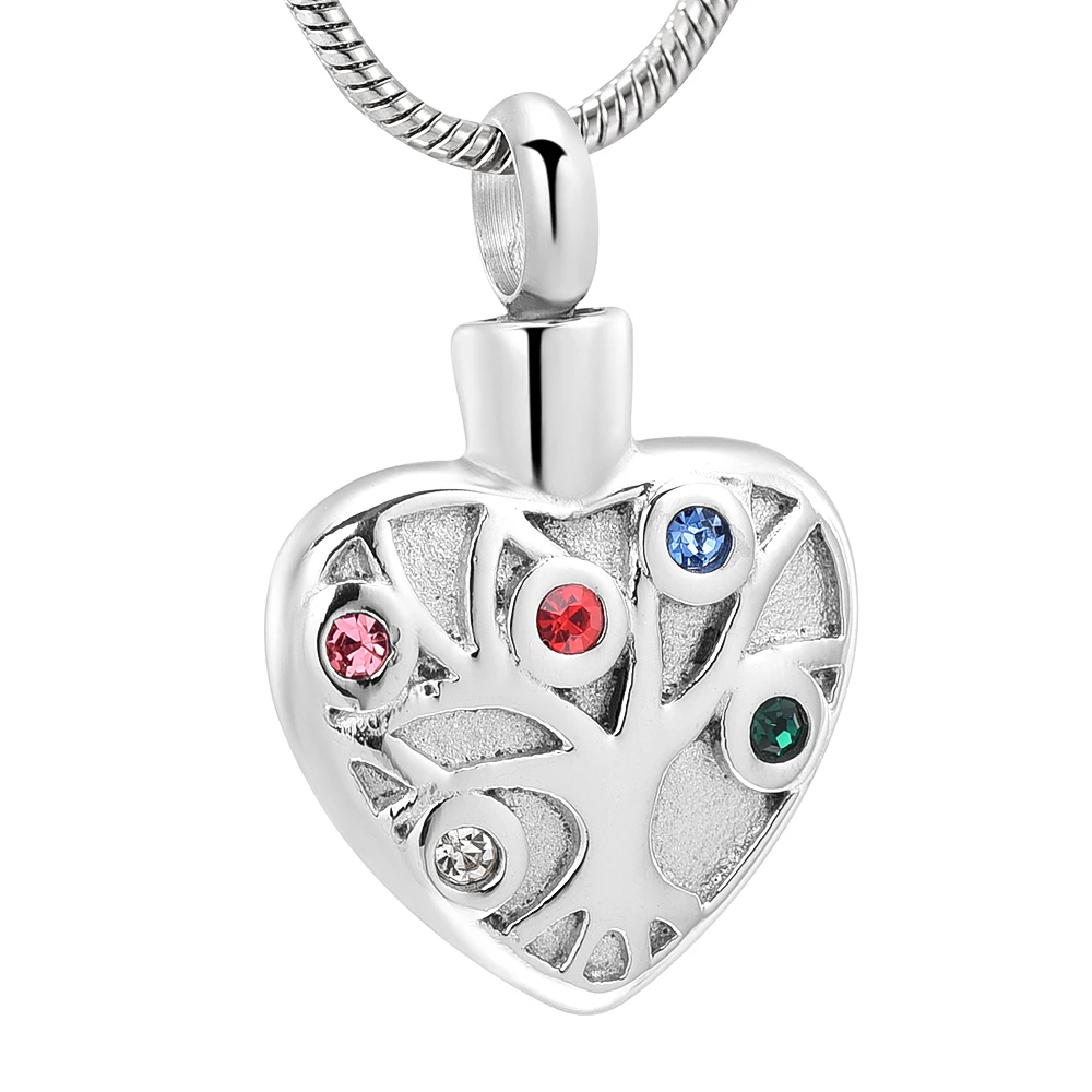 

XWJ10053 Free Filling Kit & Instructions, Multi-color Stones Inlay Engravable Heart Shaped Memorial Urn Necklace for Pet/ Human