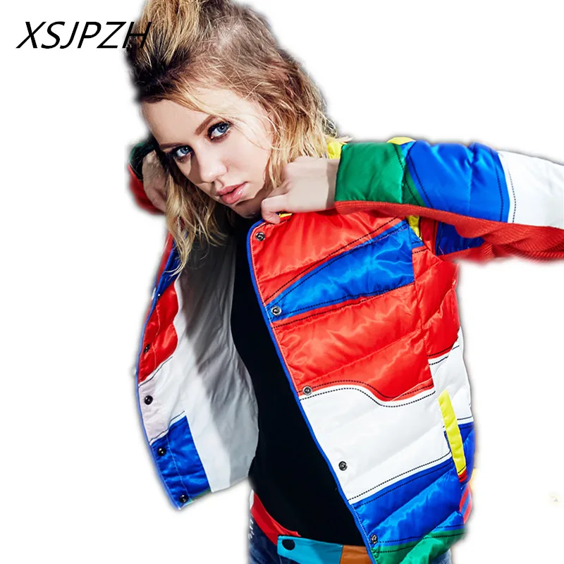 XSJPZH 2018 Winter New Women's Down Jacket Slim Thin Short Baseball Uniform Light Outer White Duck Thick Warm Coat LB478 | Женская