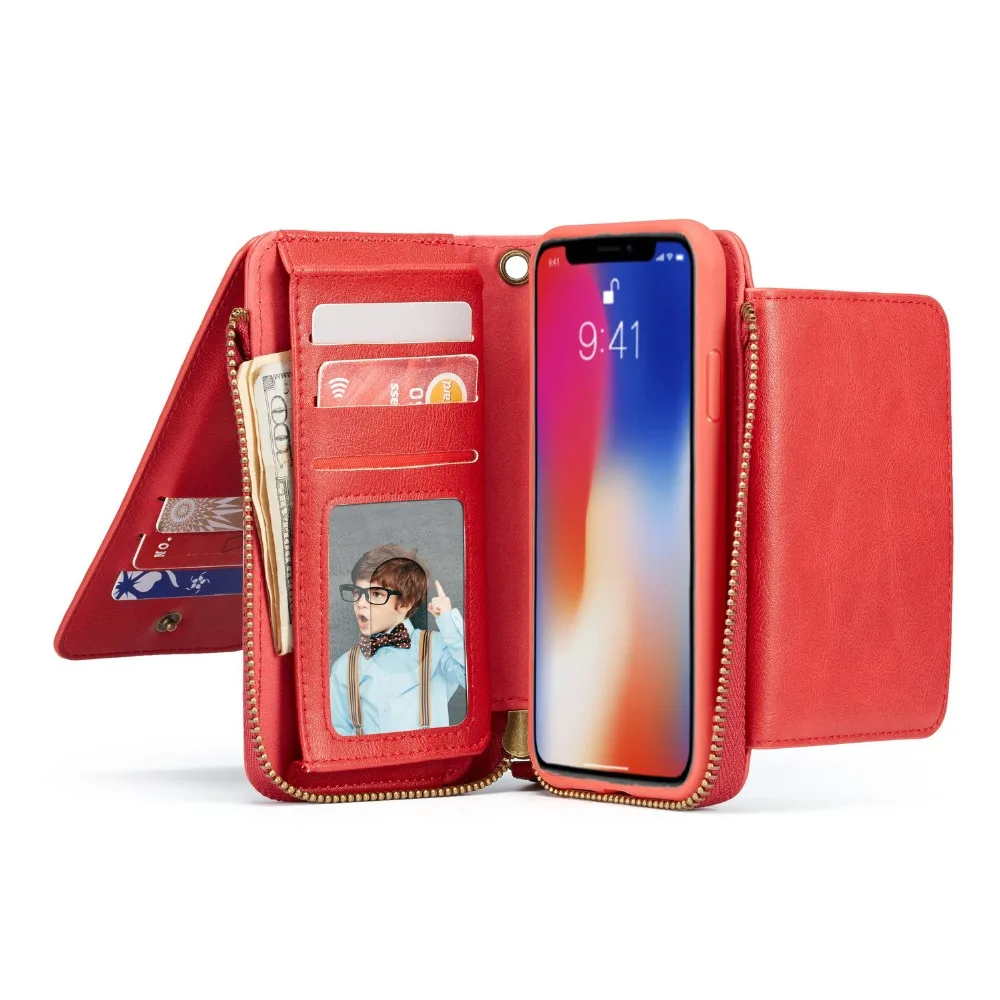 

Multifunction Zipper Card Holder Cover for iPhone XS Max XR Magnetic Back Cover Book Flip Phone Case for iPhone X 6 7 8 Plus