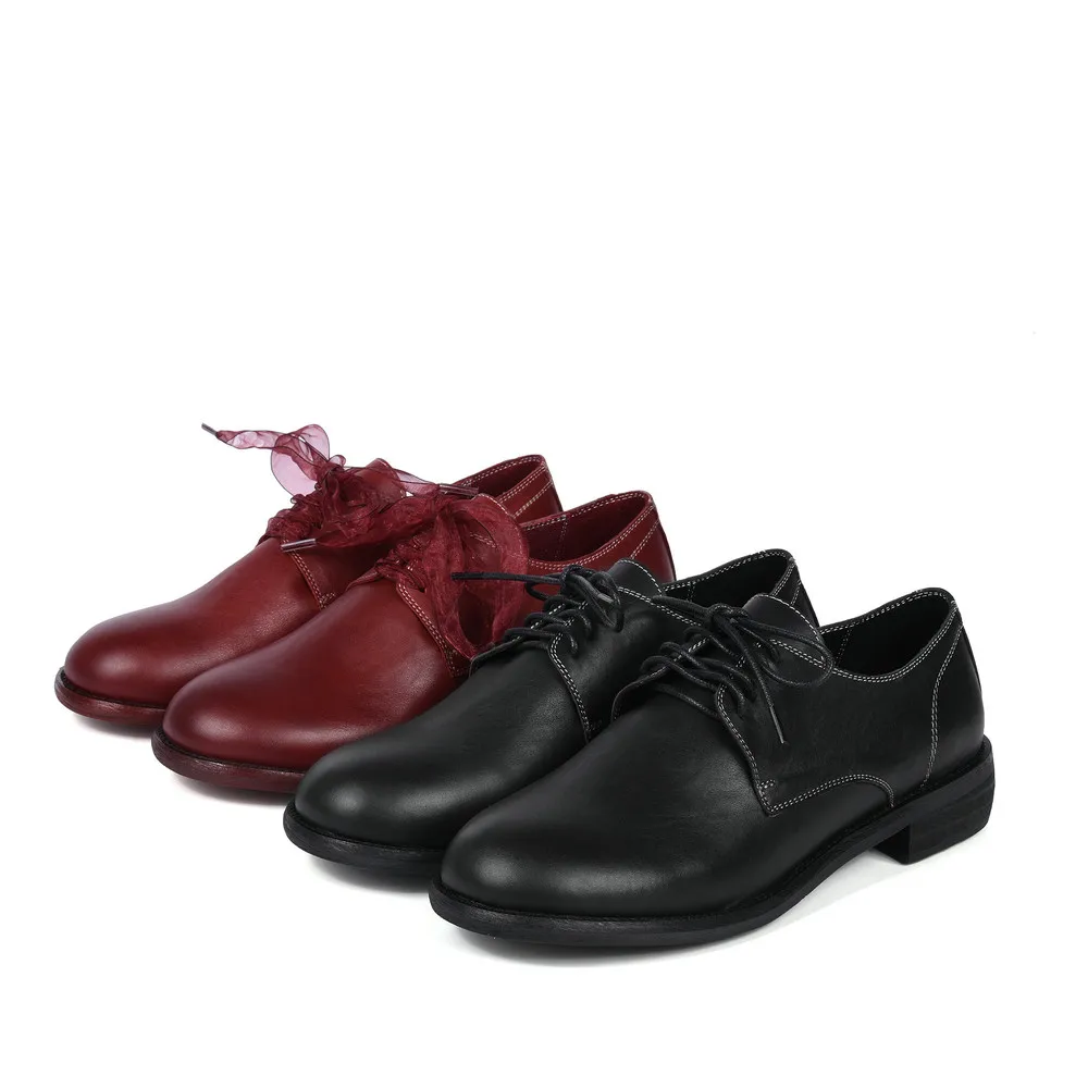 Jusqu'à Noir Automne Pour Véritable forme Aiweiyi Appartements Dentelle Rouge Cuir En Oxford Femme La Black Casual Chaussures Plate red Femmes Printemps W0vZvqO
