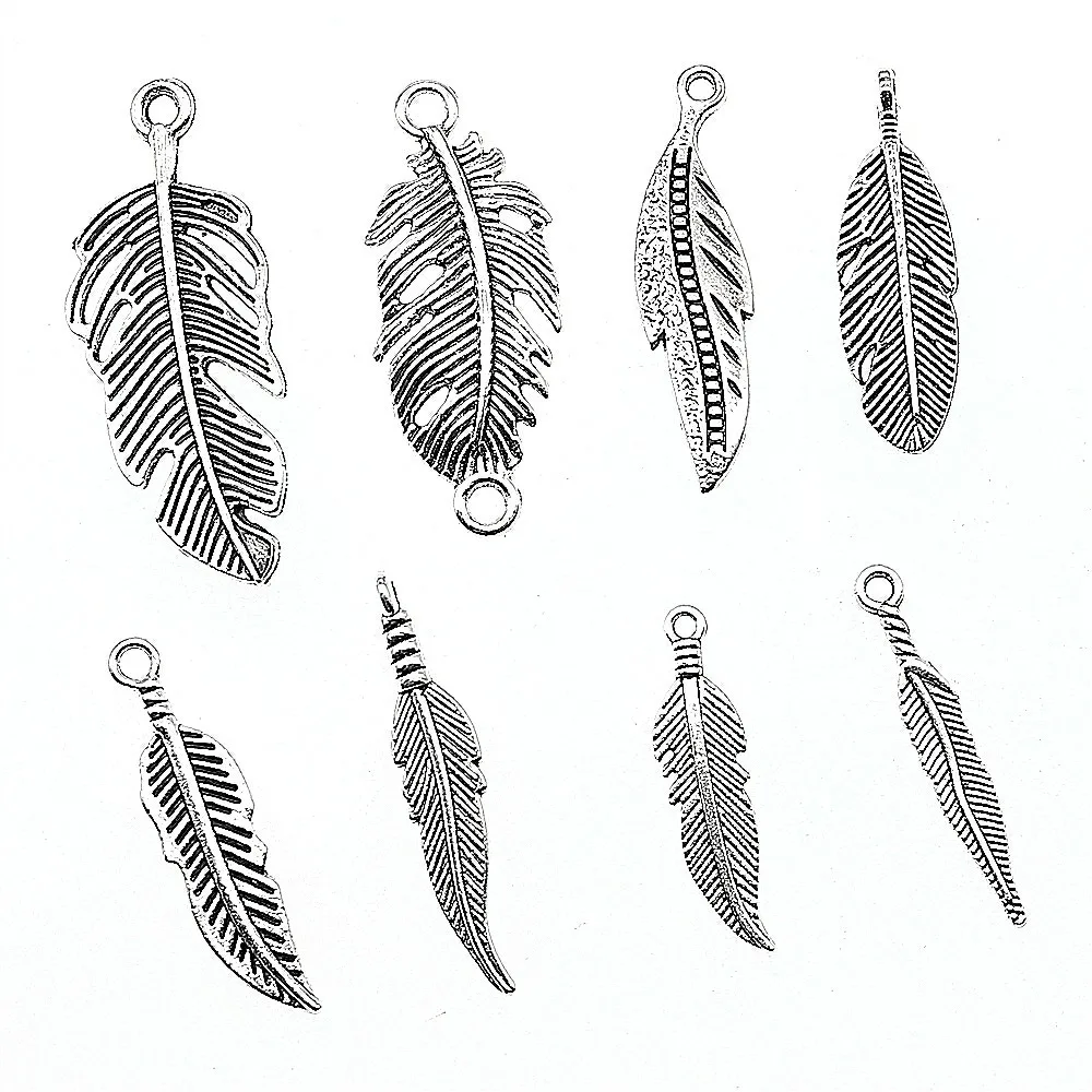 

15pcs Feather Charm For Bracelet Making Antique Silver Color Charm Feather Pendants Jewelry Making Feather Charm