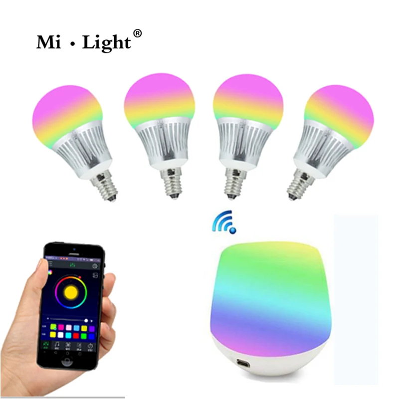 Milight E14 5W RGB CCT RGBWW LED bulb with WIFI controller 16 millions colors led home