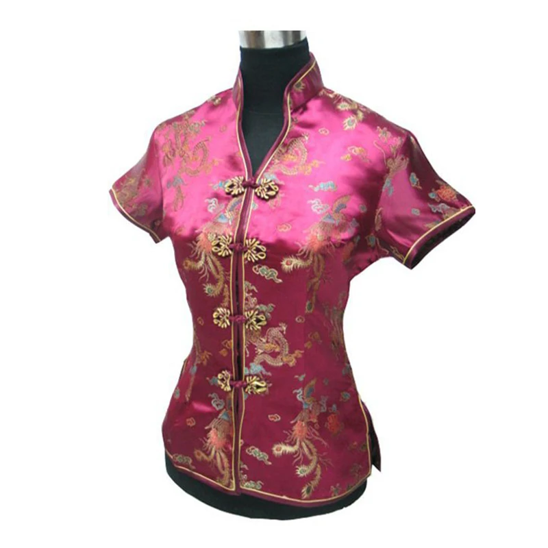 

Free Shipping Women's Satin Rayon Tang Suit Novelty Shirt Tops Printed Blouse Chinese Style Top Size S M L XL XXL XXXL
