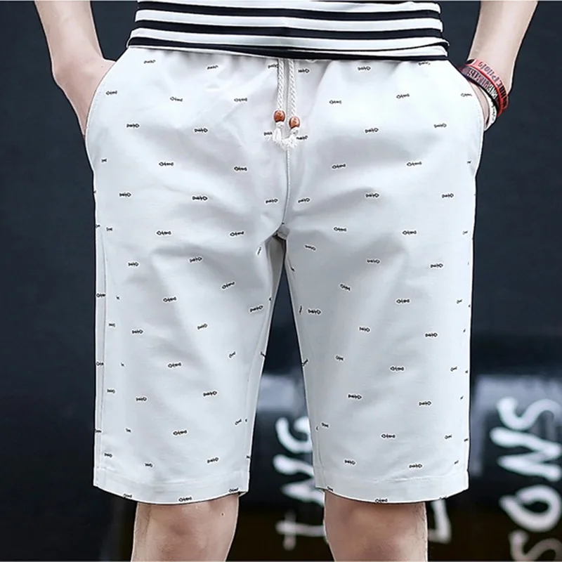 Летние модные пляжные шорты с принтом, прямые мужские шорты с эластичной резинкой на талии, короткие шорты до колена, мужские однотонные повседневные шорты