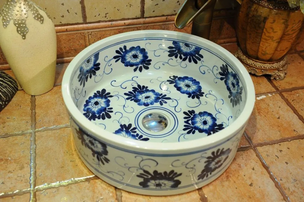 Blue And White Chinese Antique ceramic sink wash basin Ceramic Counter Top Wash Basin Bathroom Sinks ceramic art wash basins (4)