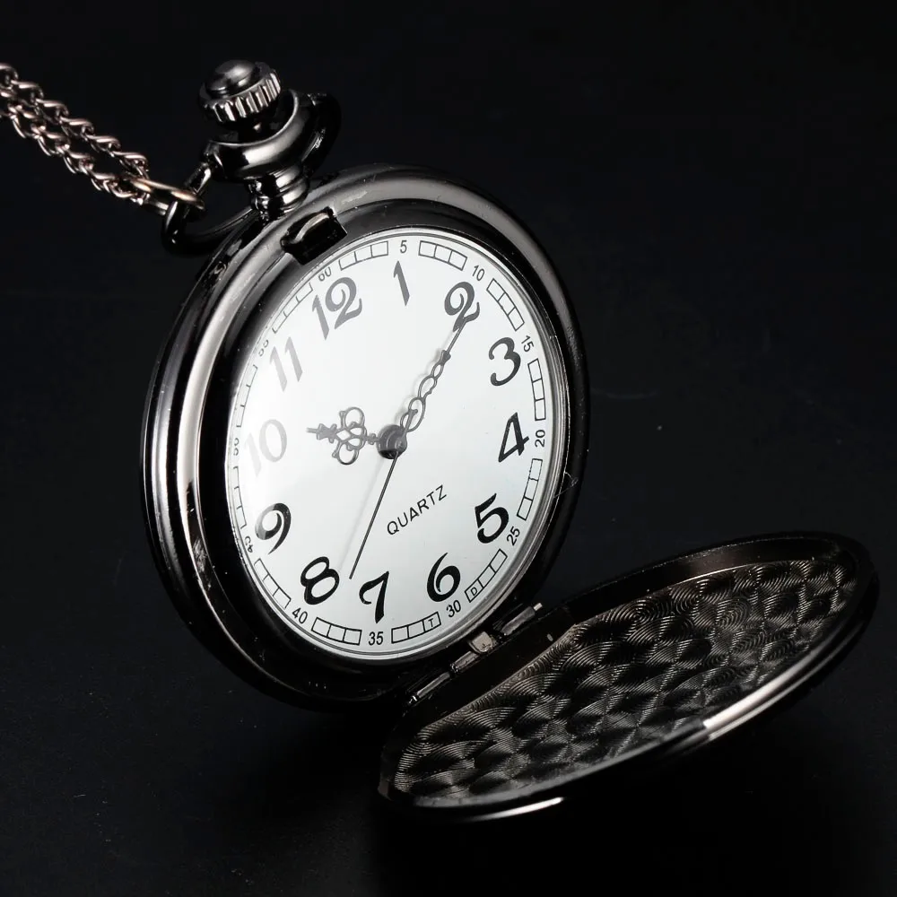 Модные цепи черный карманные часы Для мужчин Для женщин леди брелок часы Винтаж арабские цифры набора Унисекс Браслет Reloj reloj de bolsillo