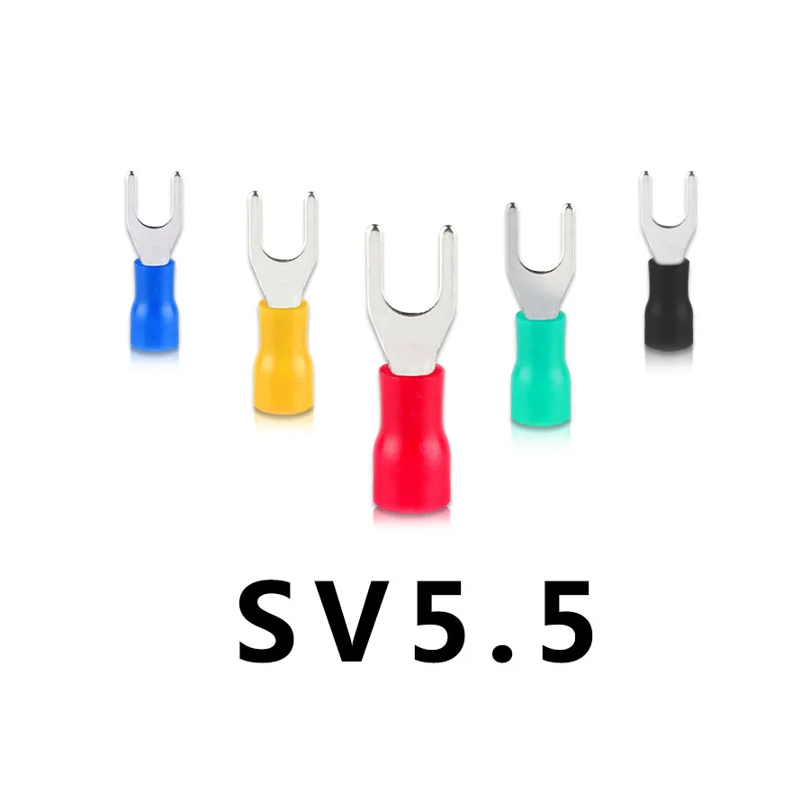

SV5.5-4 5 6 8 Furcate Cable Wire Connector 100PCS/Pack Furcate Pre-Insulating Fork Spade 22-16AWG Crimp Terminals Random color