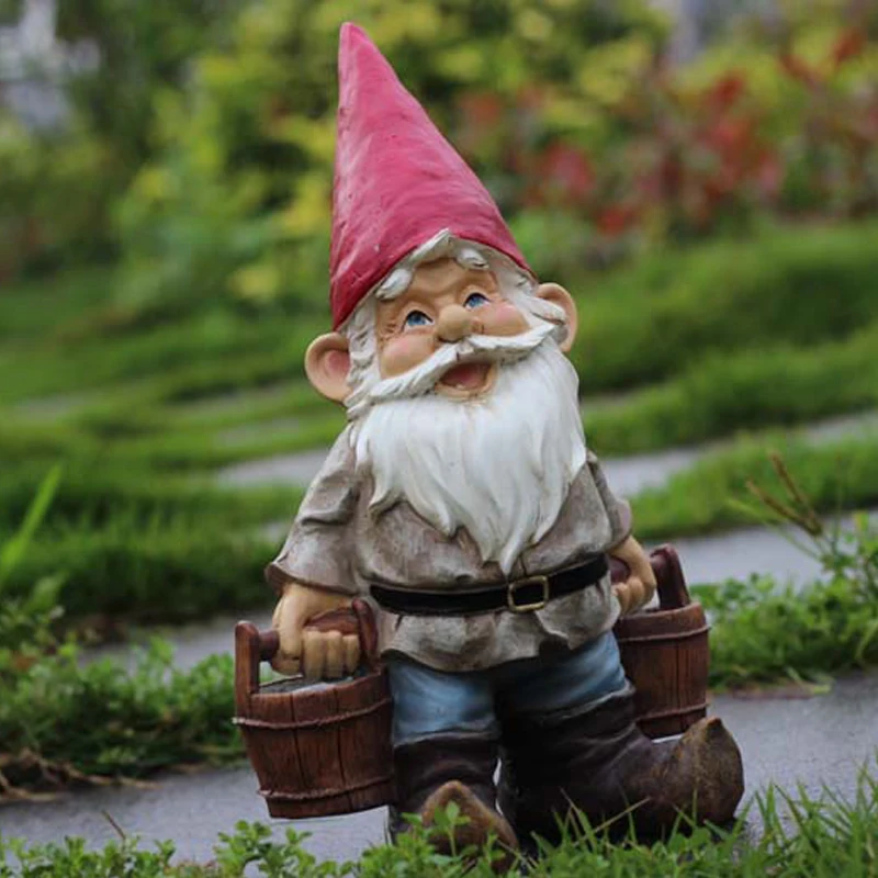 Plástico resina creativo jardín gnome elfo estatuilla llevar agua patio