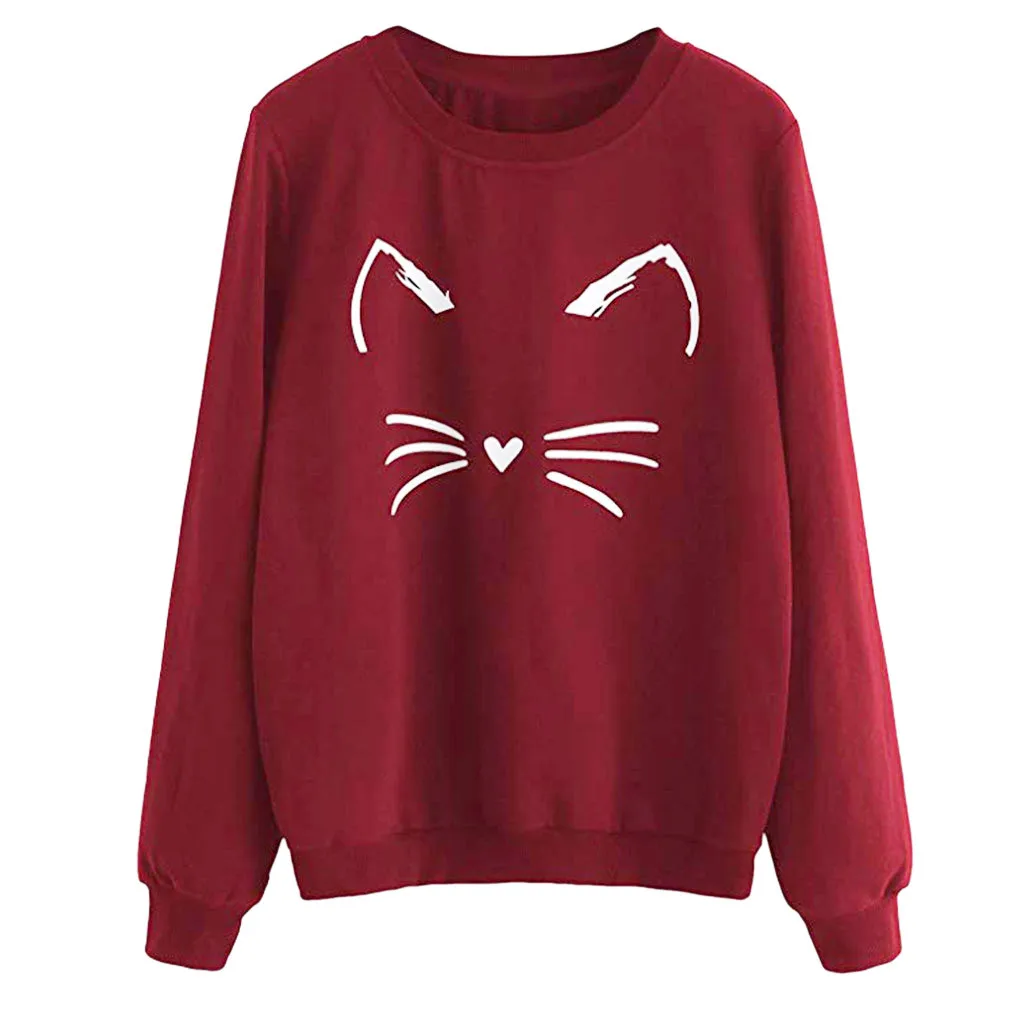 

Women Autumn And Winter Cat Weater Round Neck Long Sleeve Regular Blouse Sudaderas Para Mujer Plus Size Hoodies Women Hot Sales