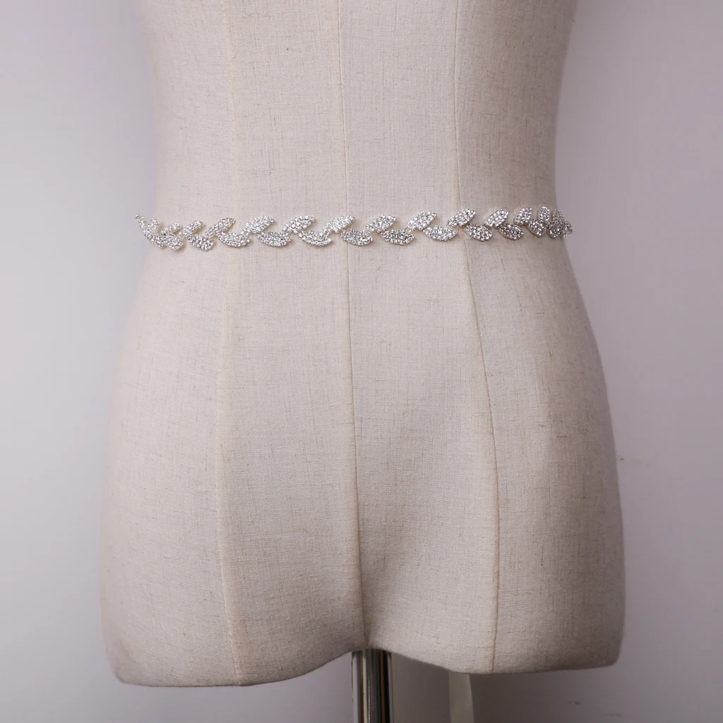 

Vintage Crystal Bridal Sash Rhinestone Leaf Shape Luxury Belt Dress Accessories for Wedding Proms Pageants