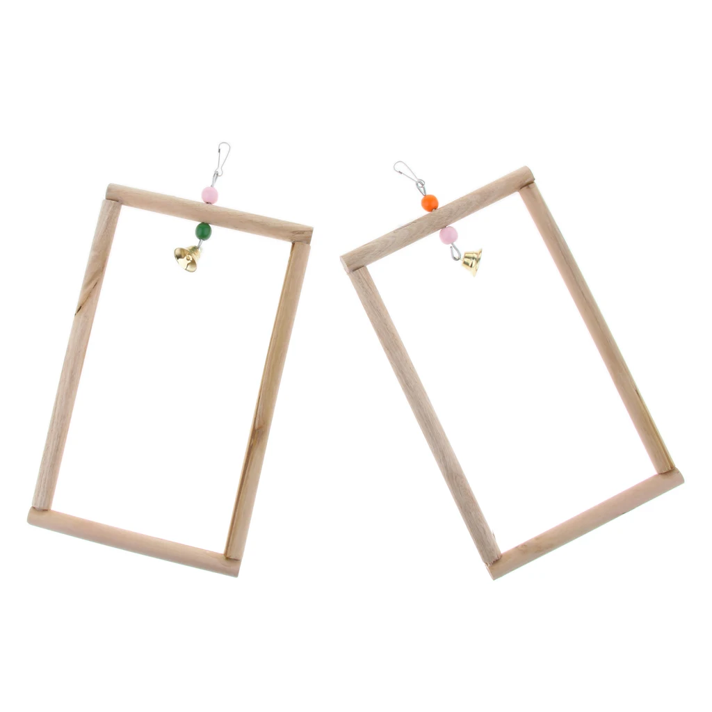 Amagogo 2x Pet Bird Cage Hanging Parrot Parakeet Stand Wood Swing Perch Ladder