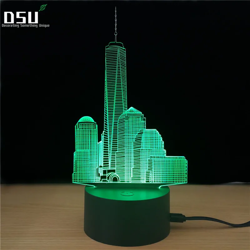 

Circle 3D Optical Illusion Table Desk Lamp 7 Colors Change Touch Button and Control City Visual Night Light