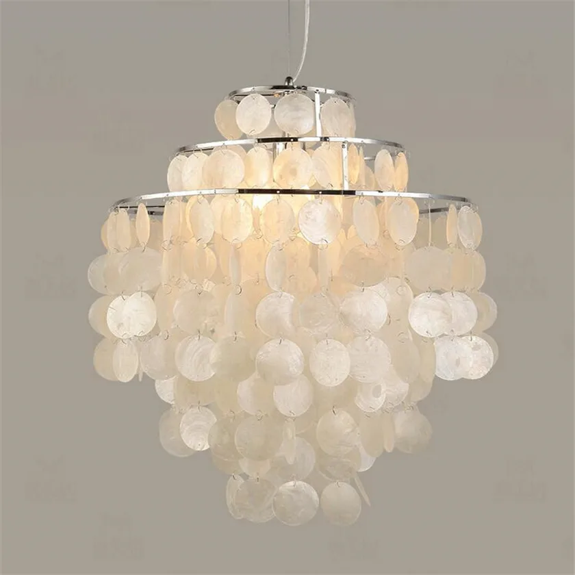Modern Nordic Seashell Pendant Lights White Shell Hanging Lighting fixture E27 Lights 3 Layer DIY Pendant Lamp for Home Decor Modern Nordic Seashell Pendant Lights White Shell Hanging Lighting fixture E27 Lights 3 Layer DIY Pendant Lamp for Home Decor