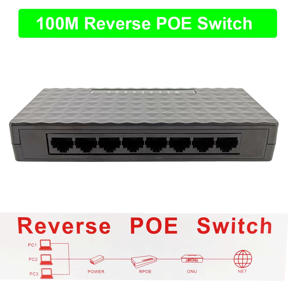 100 м Fast Ethernet обратное POE Питание переключатель выход 12 В питание для epon и gpon 8 портов обратный источник питания RPOE POE коммутатор